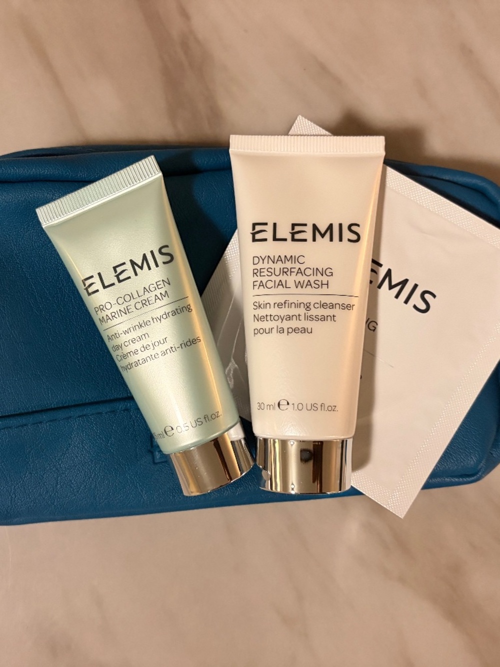 Elemis travel bag with travel marine cream and wash